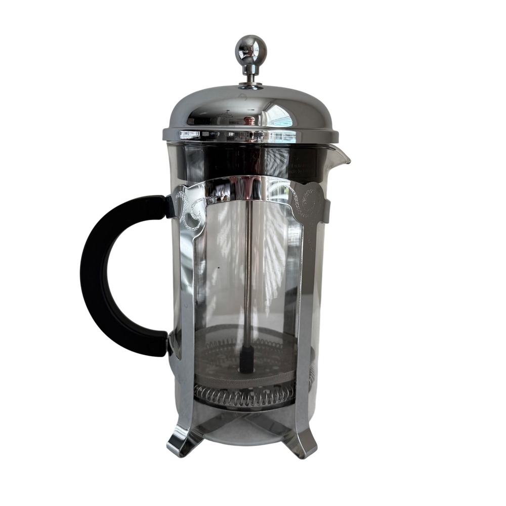 Starbucks French Press Coffee Maker Silver Chrome Glass Scroll Detail